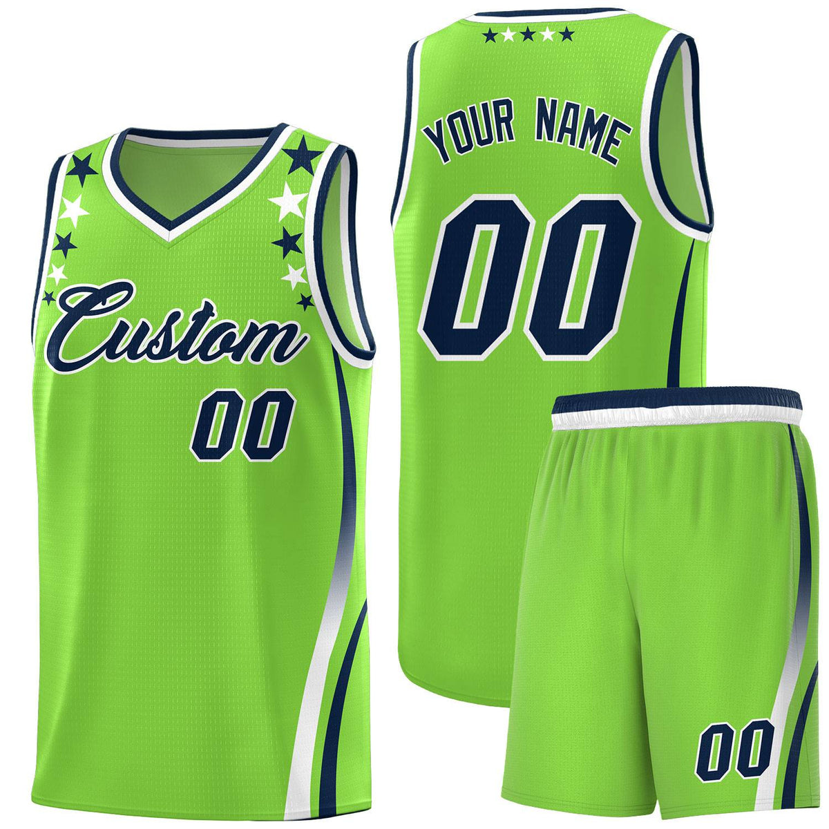 Custom Neon Green Shoulders Star Pattern Side Color Block Sports Uniform Basketball Jersey|KXKSHOP