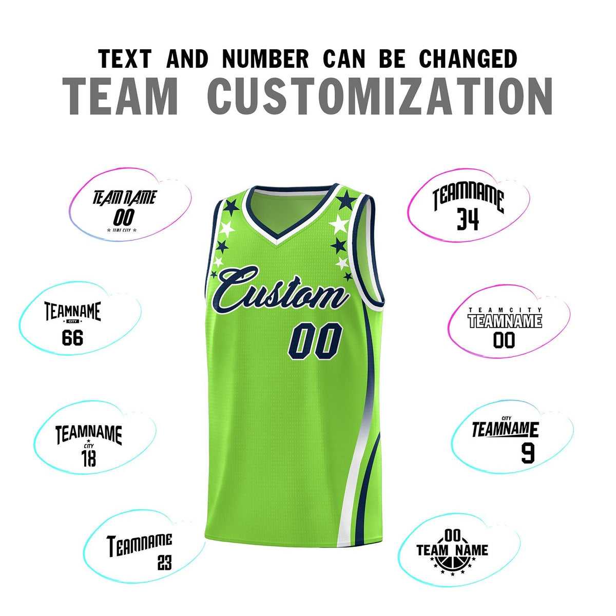 Custom Neon Green Shoulders Star Pattern Side Color Block Sports Uniform Basketball Jersey|KXKSHOP
