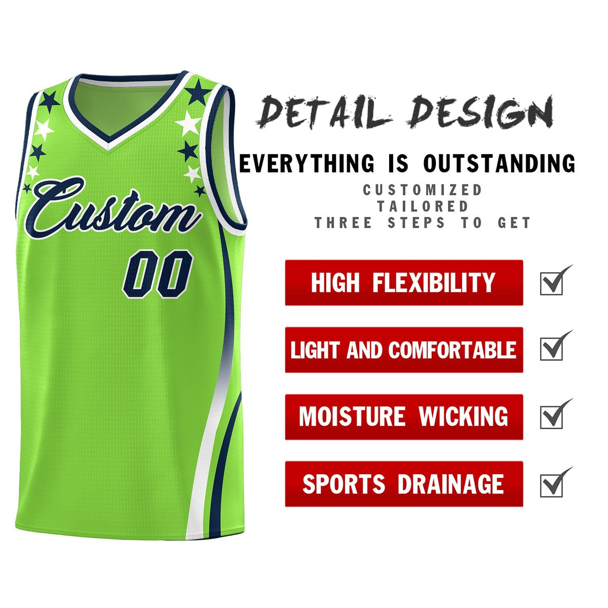 Custom Neon Green Shoulders Star Pattern Side Color Block Sports Uniform Basketball Jersey|KXKSHOP