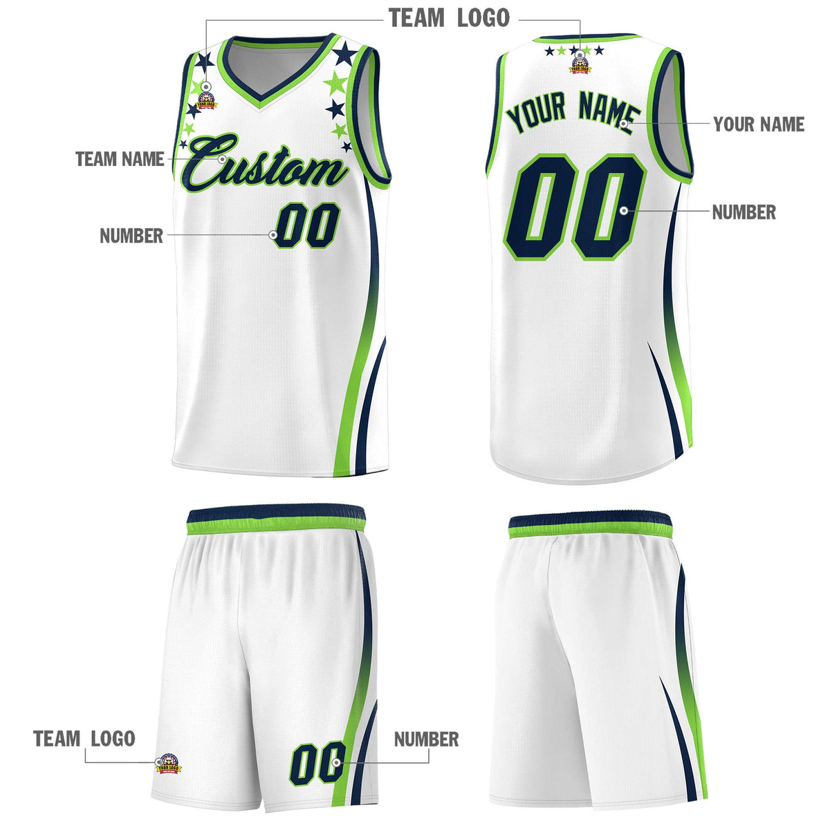 Custom White Shoulders Star Pattern Side Color Block Sports Uniform Basketball Jersey|KXKSHOP