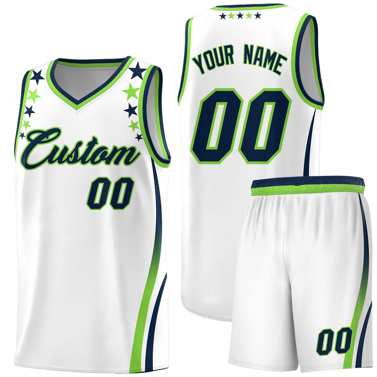 Custom White Shoulders Star Pattern Side Color Block Sports Uniform Basketball Jersey|KXKSHOP
