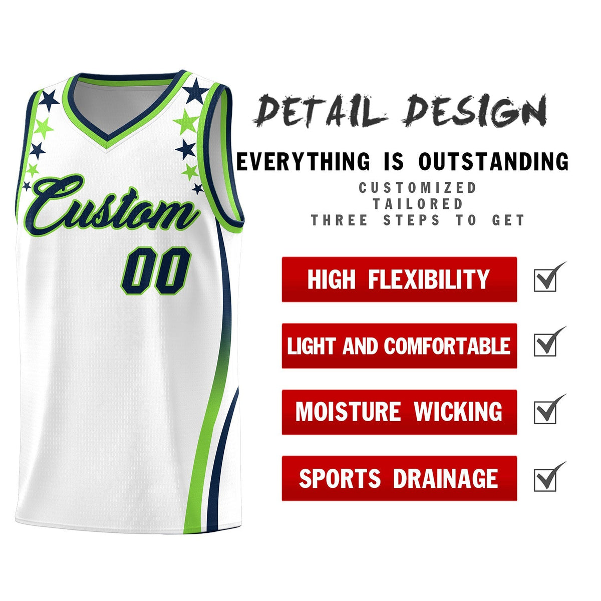 Custom White Shoulders Star Pattern Side Color Block Sports Uniform Basketball Jersey|KXKSHOP