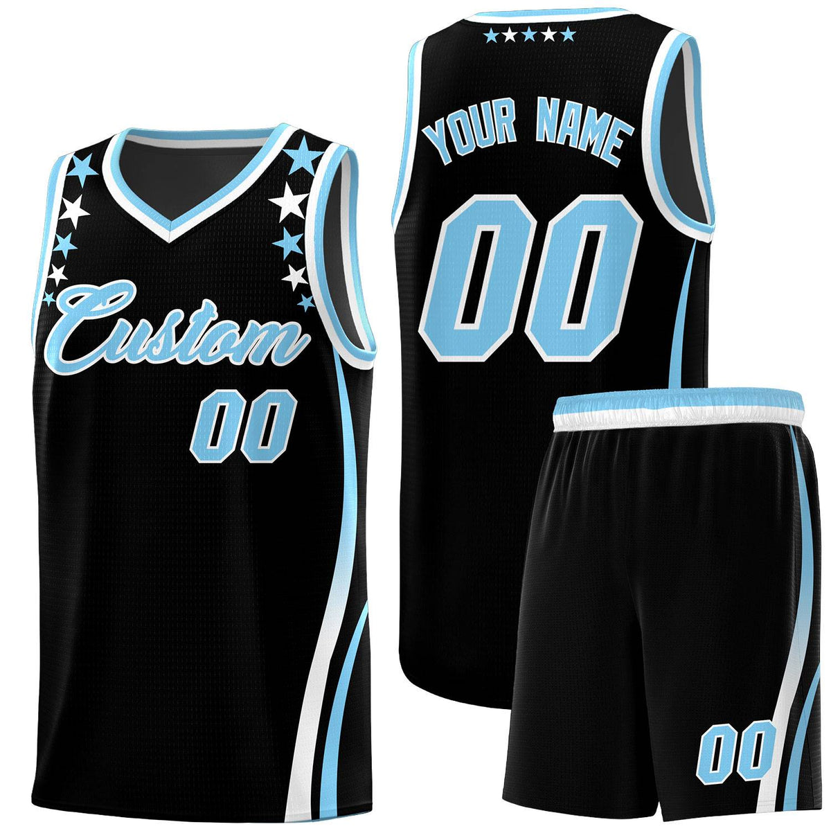 Custom Black Shoulders Star Pattern Side Color Block Sports Uniform Basketball Jersey|KXKSHOP