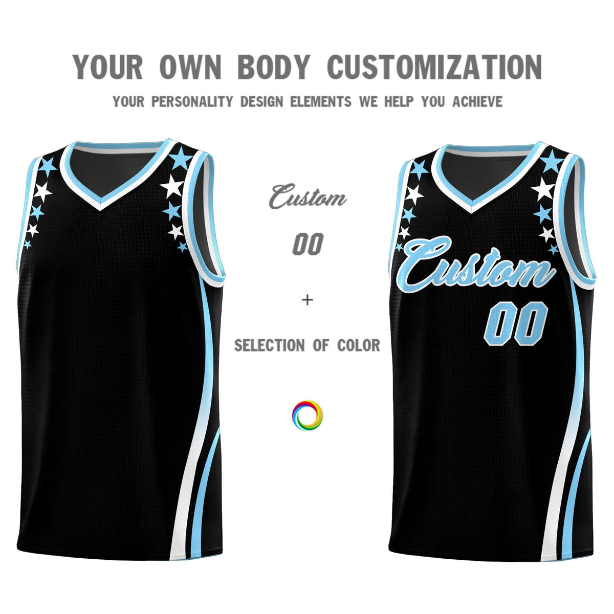 Custom Black Shoulders Star Pattern Side Color Block Sports Uniform Basketball Jersey|KXKSHOP