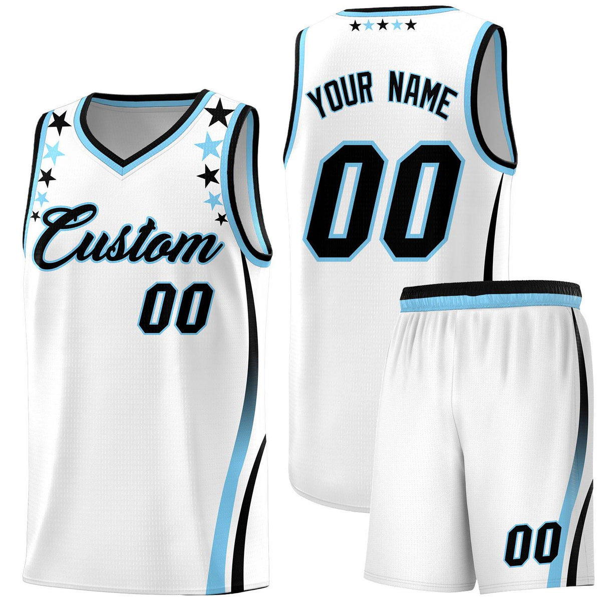 Custom White Shoulders Star Pattern Side Color Block Sports Uniform Basketball Jersey|KXKSHOP