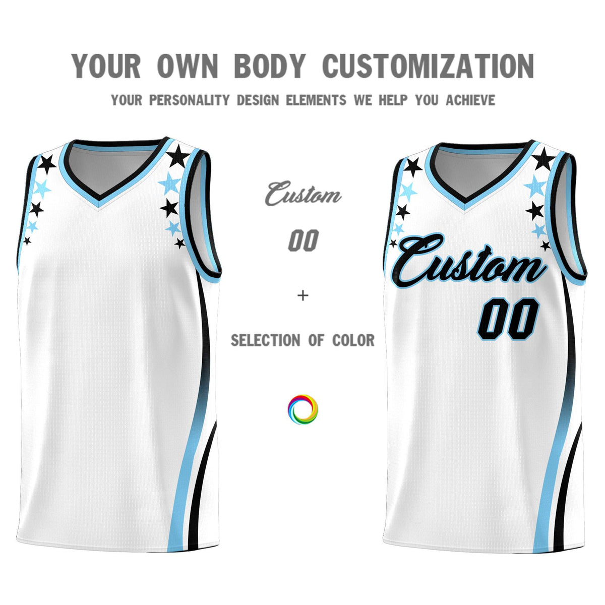 Custom White Shoulders Star Pattern Side Color Block Sports Uniform Basketball Jersey|KXKSHOP