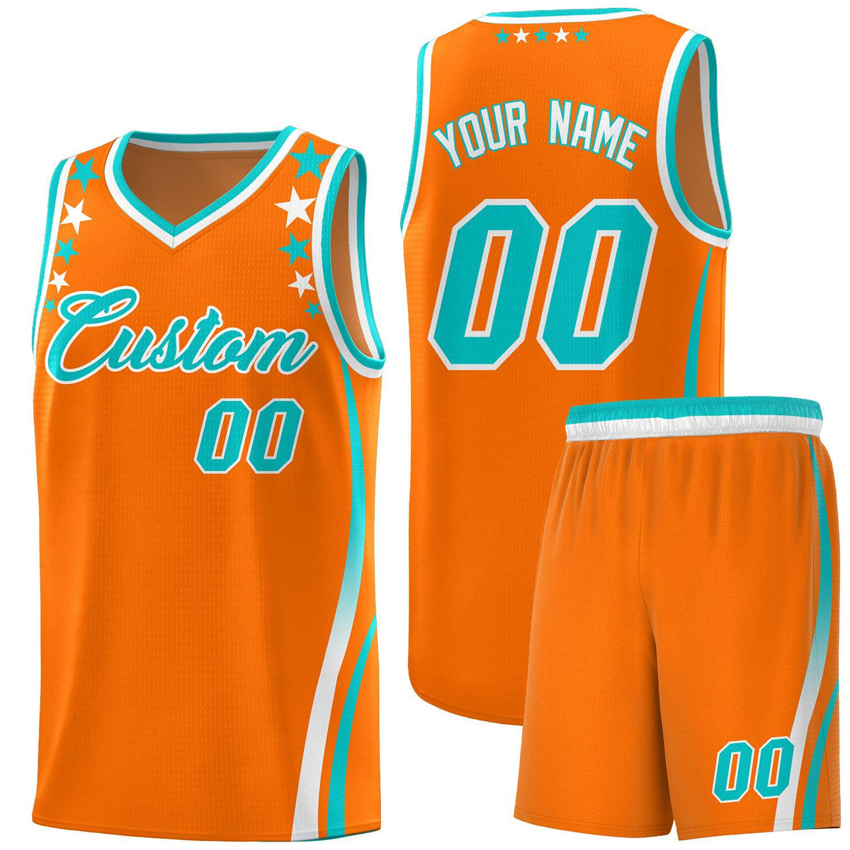 Custom Orange Shoulders Star Pattern Side Color Block Sports Uniform Basketball Jersey|KXKSHOP