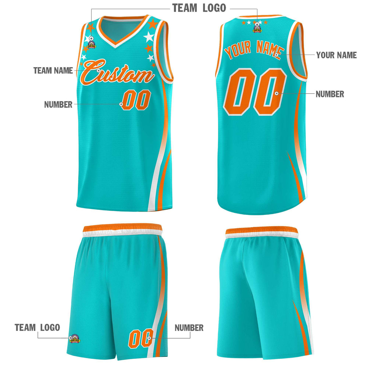 Custom Sky Blue Shoulders Star Pattern Side Color Block Sports Uniform Basketball Jersey|KXKSHOP