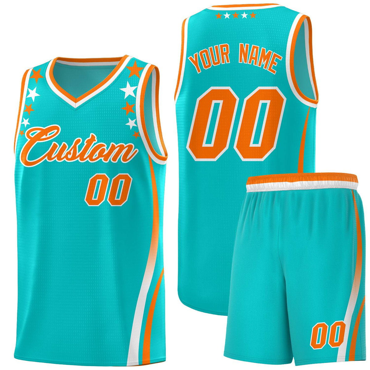 Custom Sky Blue Shoulders Star Pattern Side Color Block Sports Uniform Basketball Jersey|KXKSHOP