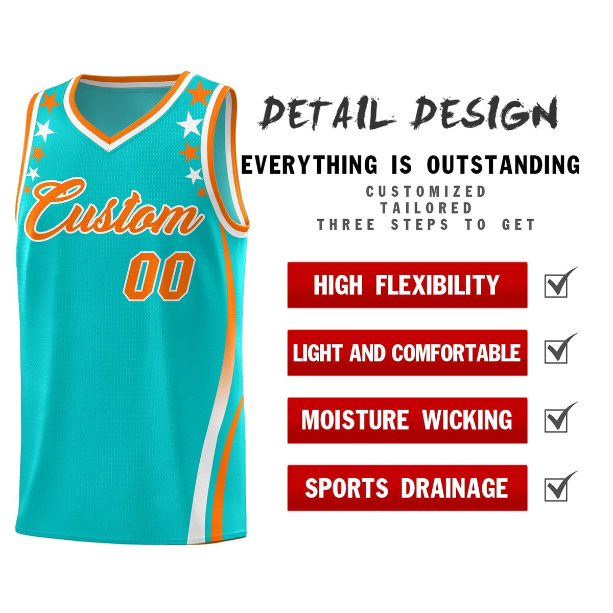Custom Sky Blue Shoulders Star Pattern Side Color Block Sports Uniform Basketball Jersey|KXKSHOP