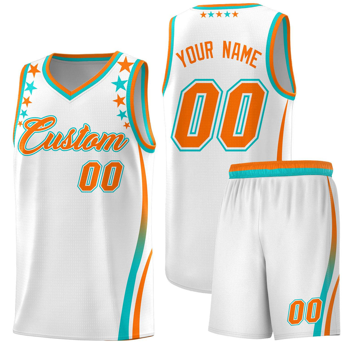 Custom White Shoulders Star Pattern Side Color Block Sports Uniform Basketball Jersey|KXKSHOP