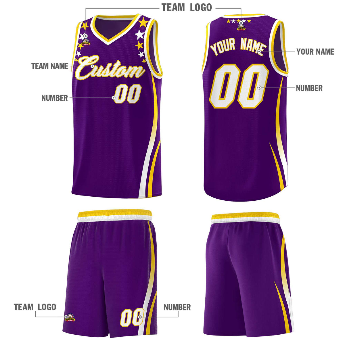 Custom Purple Shoulders Star Pattern Side Color Block Sports Uniform Basketball Jersey|KXKSHOP
