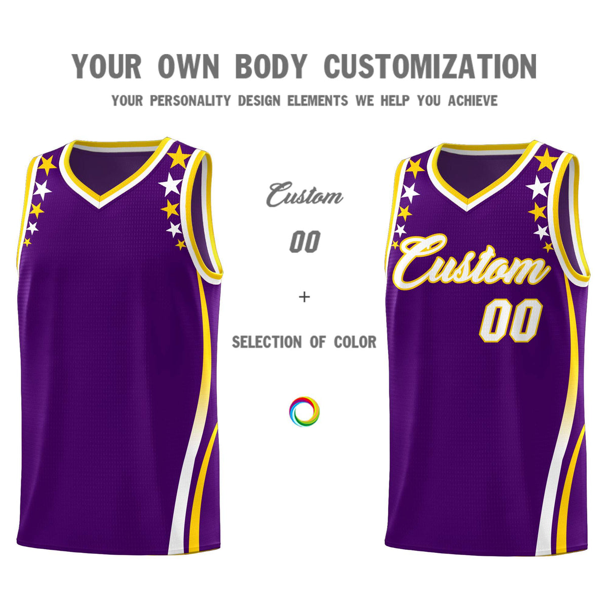Custom Purple Shoulders Star Pattern Side Color Block Sports Uniform Basketball Jersey|KXKSHOP