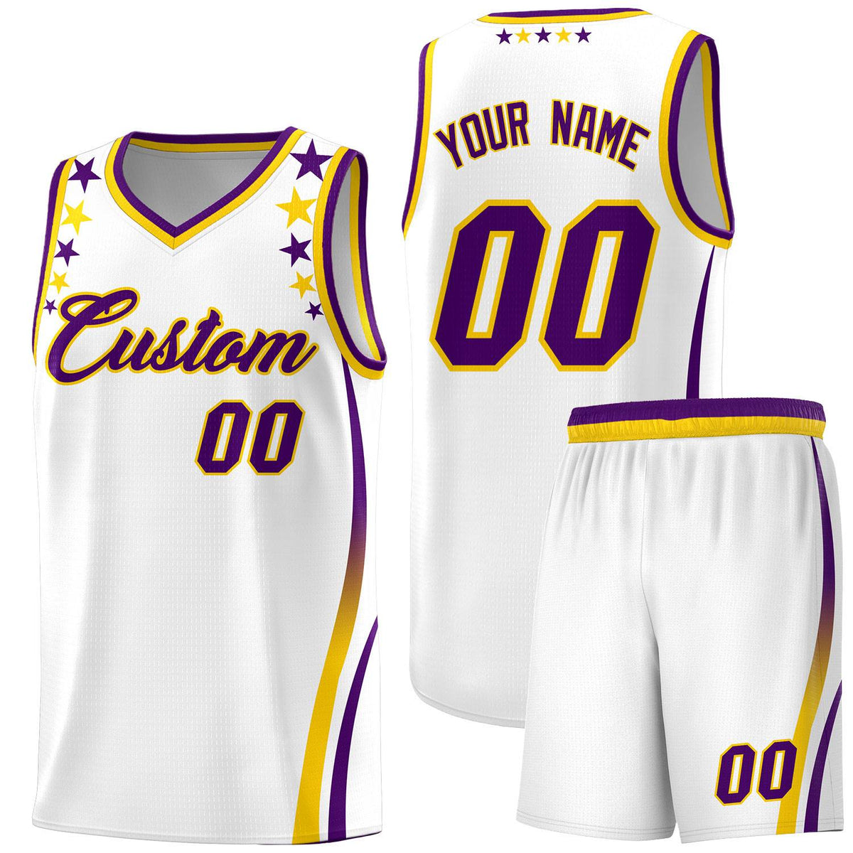 Custom White Shoulders Star Pattern Side Color Block Sports Uniform Basketball Jersey|KXKSHOP