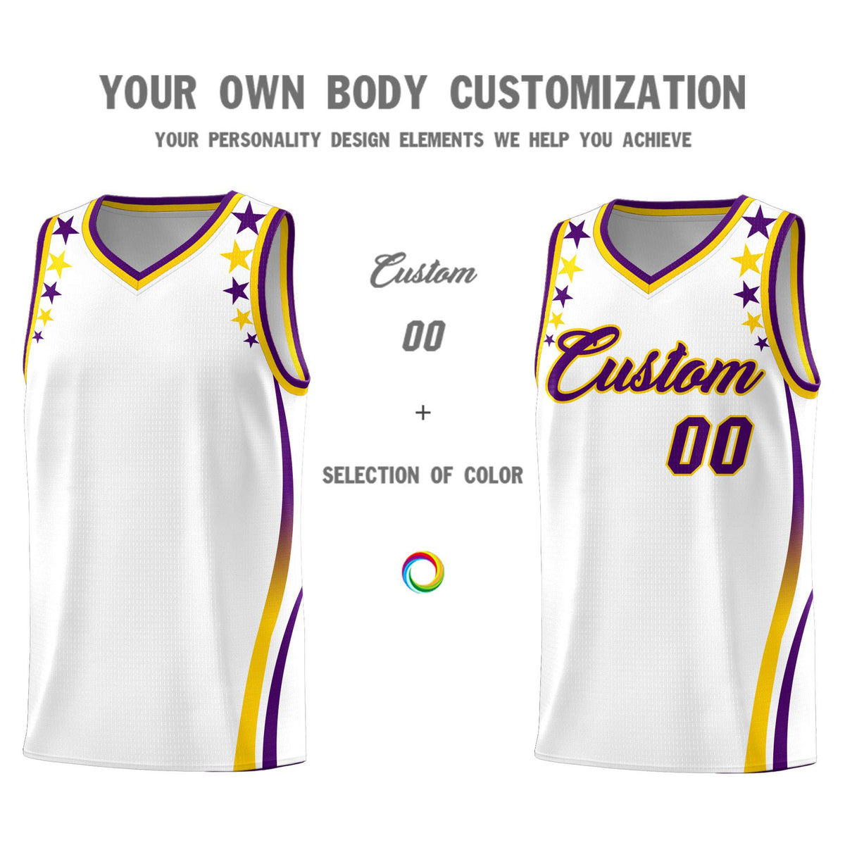 Custom White Shoulders Star Pattern Side Color Block Sports Uniform Basketball Jersey|KXKSHOP