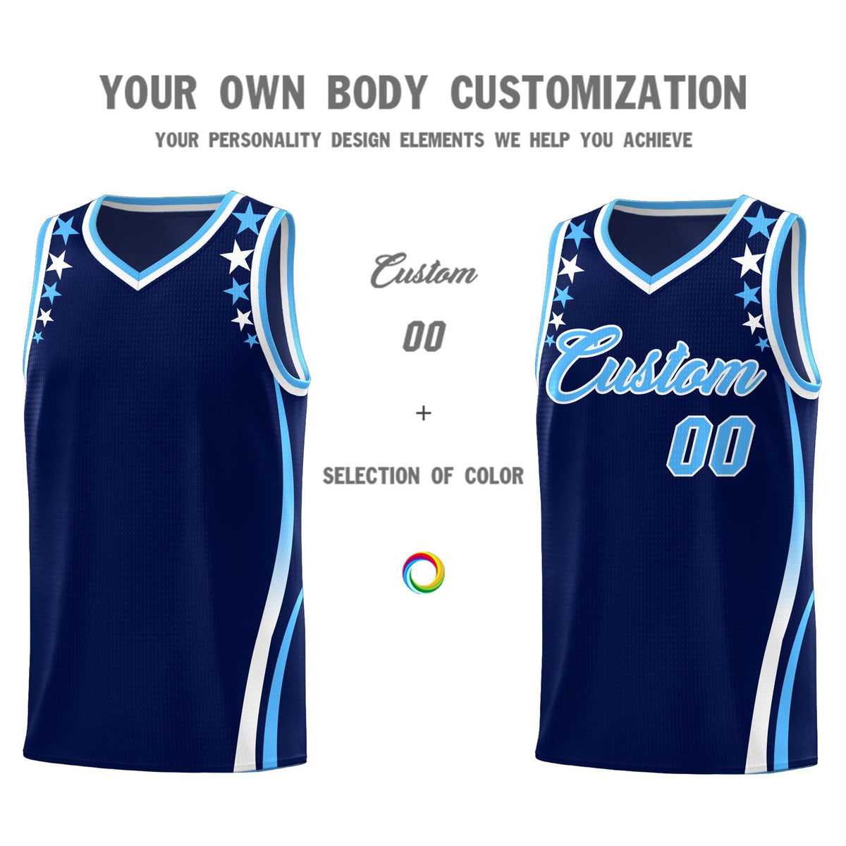Custom Navy Shoulders Star Pattern Side Color Block Sports Uniform Basketball Jersey|KXKSHOP