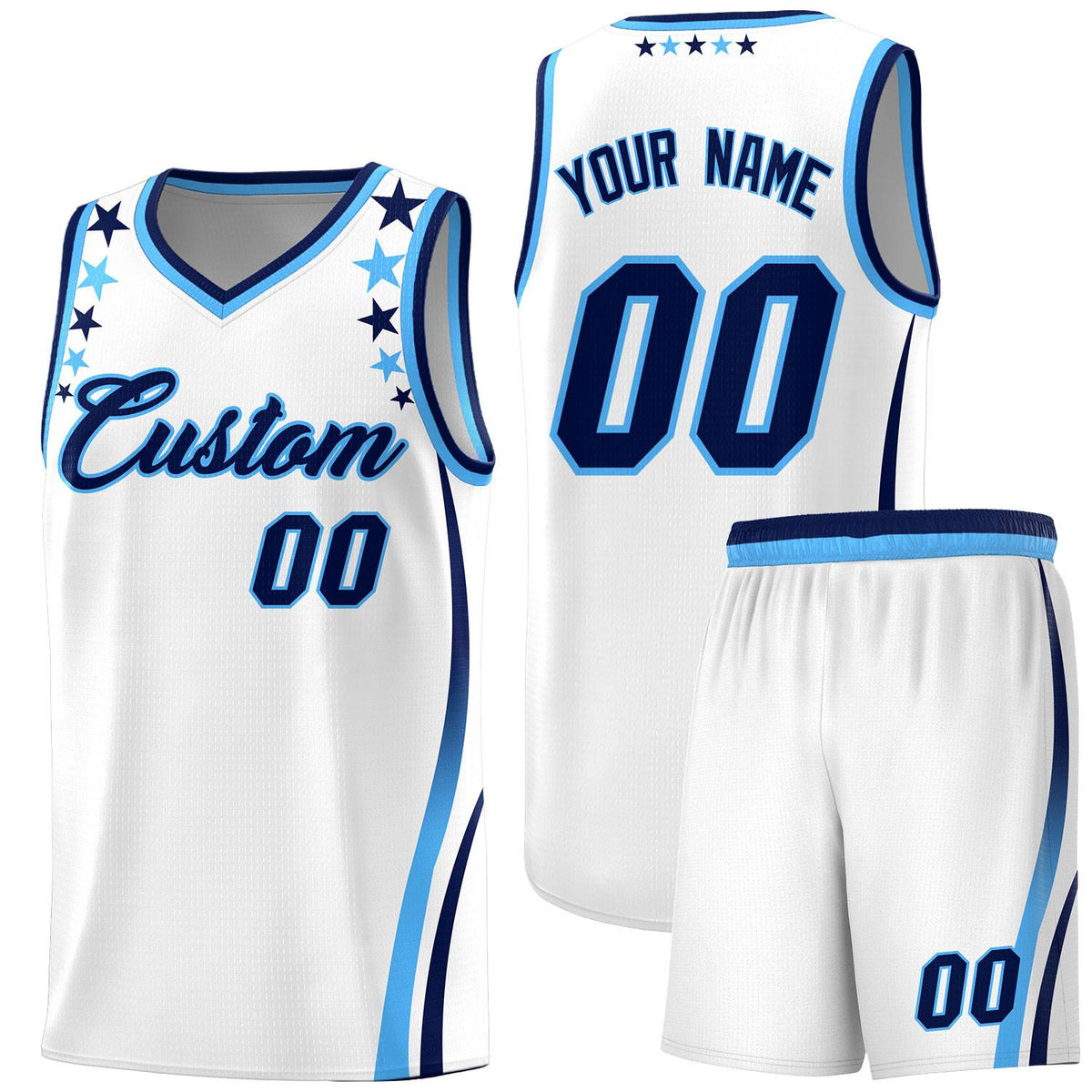 Custom White Shoulders Star Pattern Side Color Block Sports Uniform Basketball Jersey|KXKSHOP