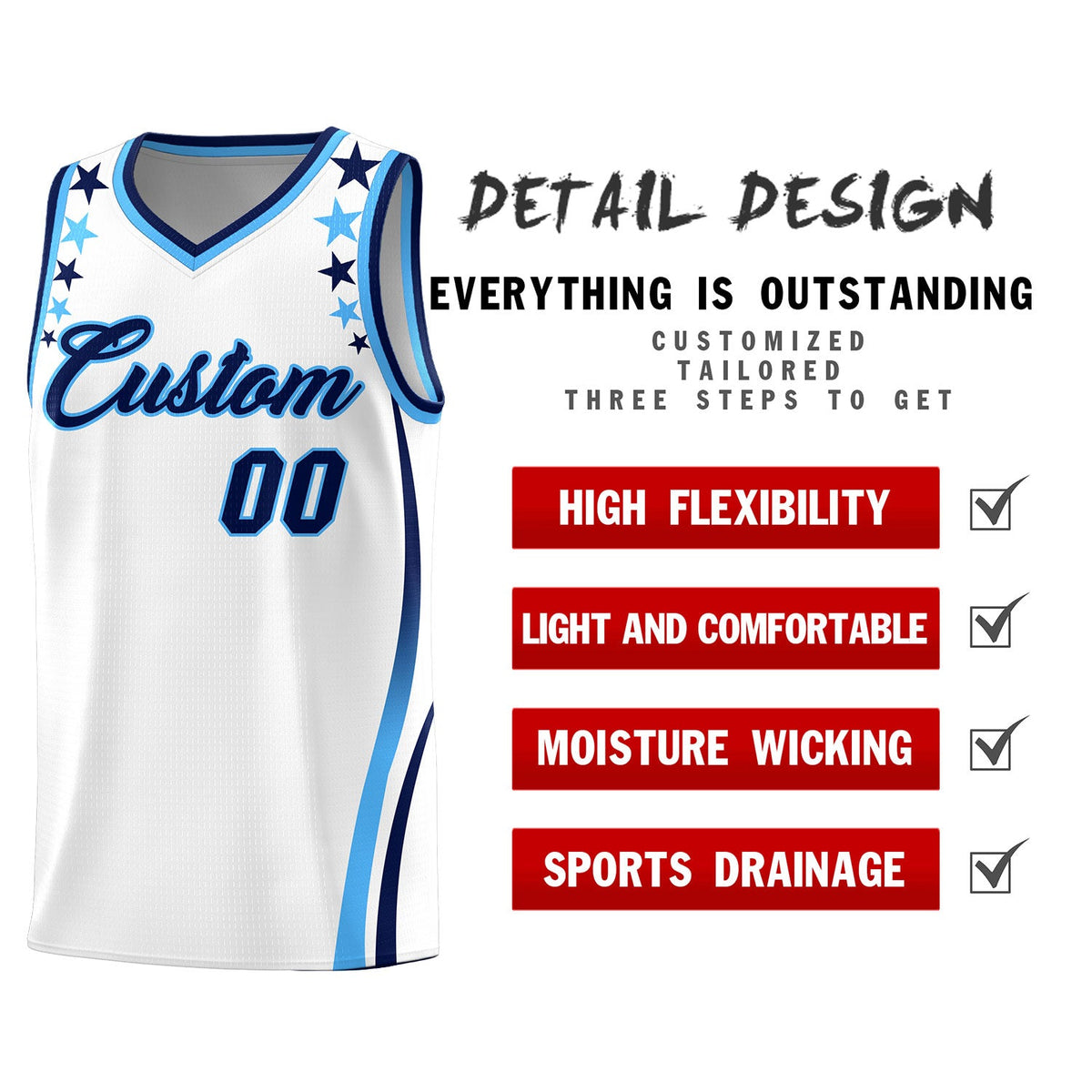 Custom White Shoulders Star Pattern Side Color Block Sports Uniform Basketball Jersey|KXKSHOP