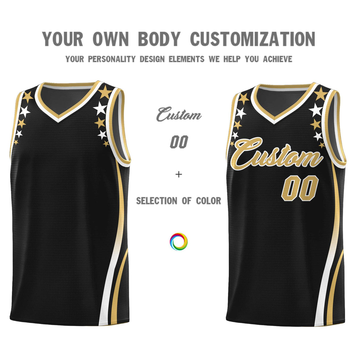 Custom Black Shoulders Star Pattern Side Color Block Sports Uniform Basketball Jersey|KXKSHOP