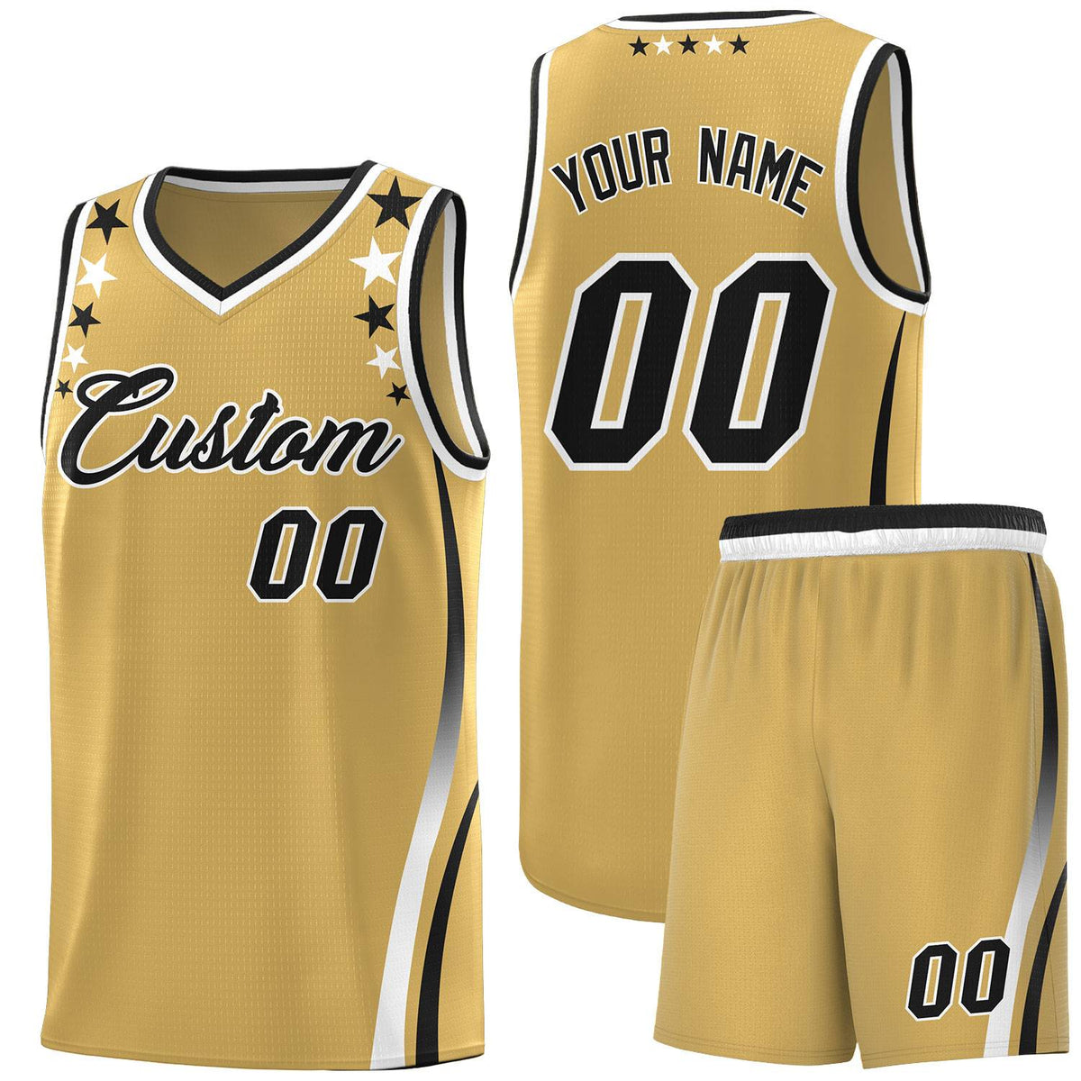 Custom Old Gold Shoulders Star Pattern Side Color Block Sports Uniform Basketball Jersey|KXKSHOP