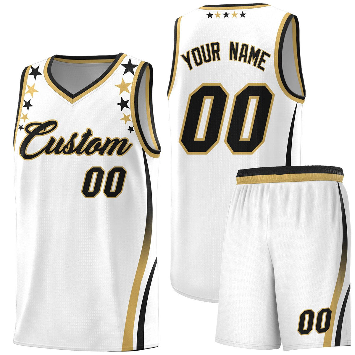 Custom White Shoulders Star Pattern Side Color Block Sports Uniform Basketball Jersey|KXKSHOP