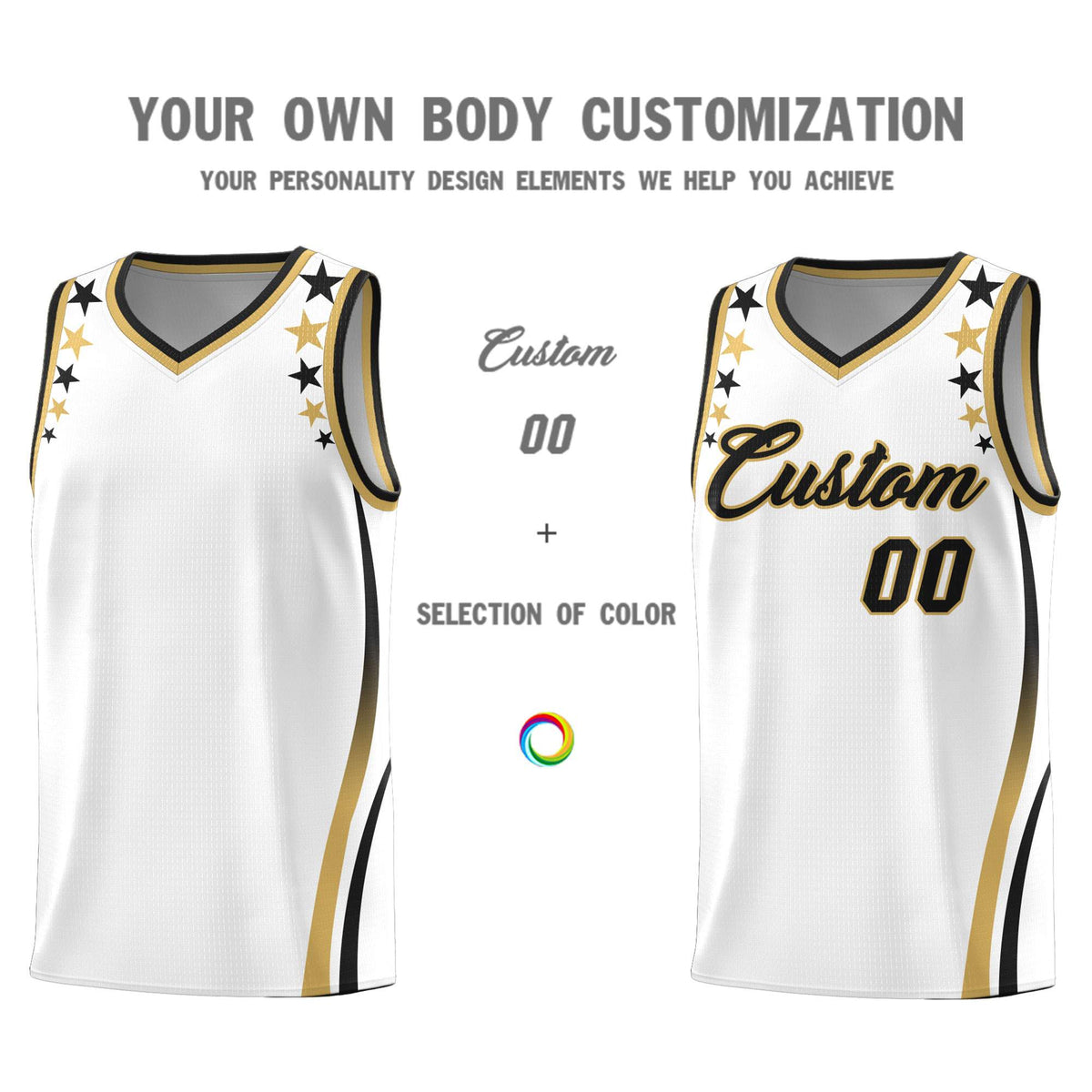 Custom White Shoulders Star Pattern Side Color Block Sports Uniform Basketball Jersey|KXKSHOP
