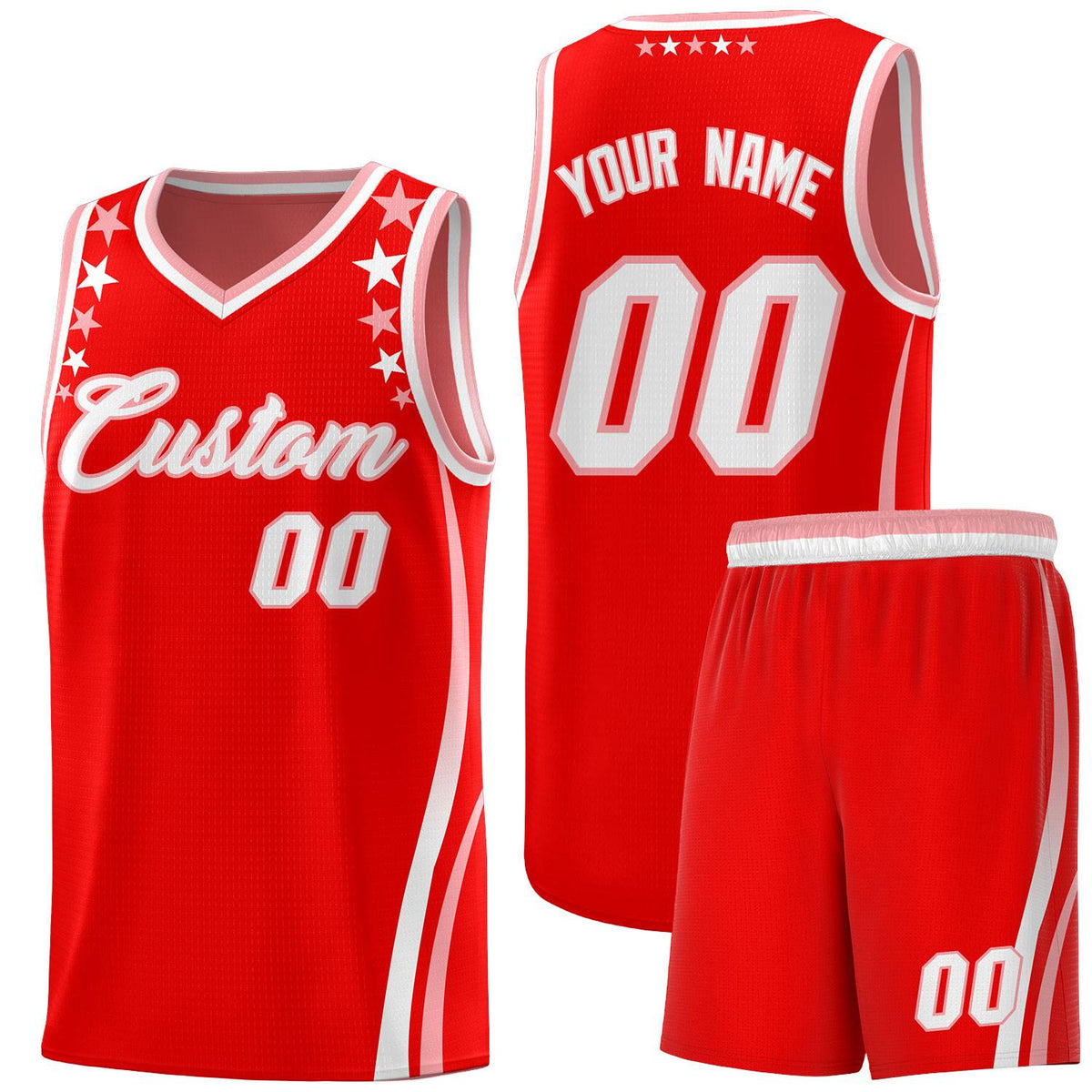 Custom Red Shoulders Star Pattern Side Color Block Sports Uniform Basketball Jersey|KXKSHOP