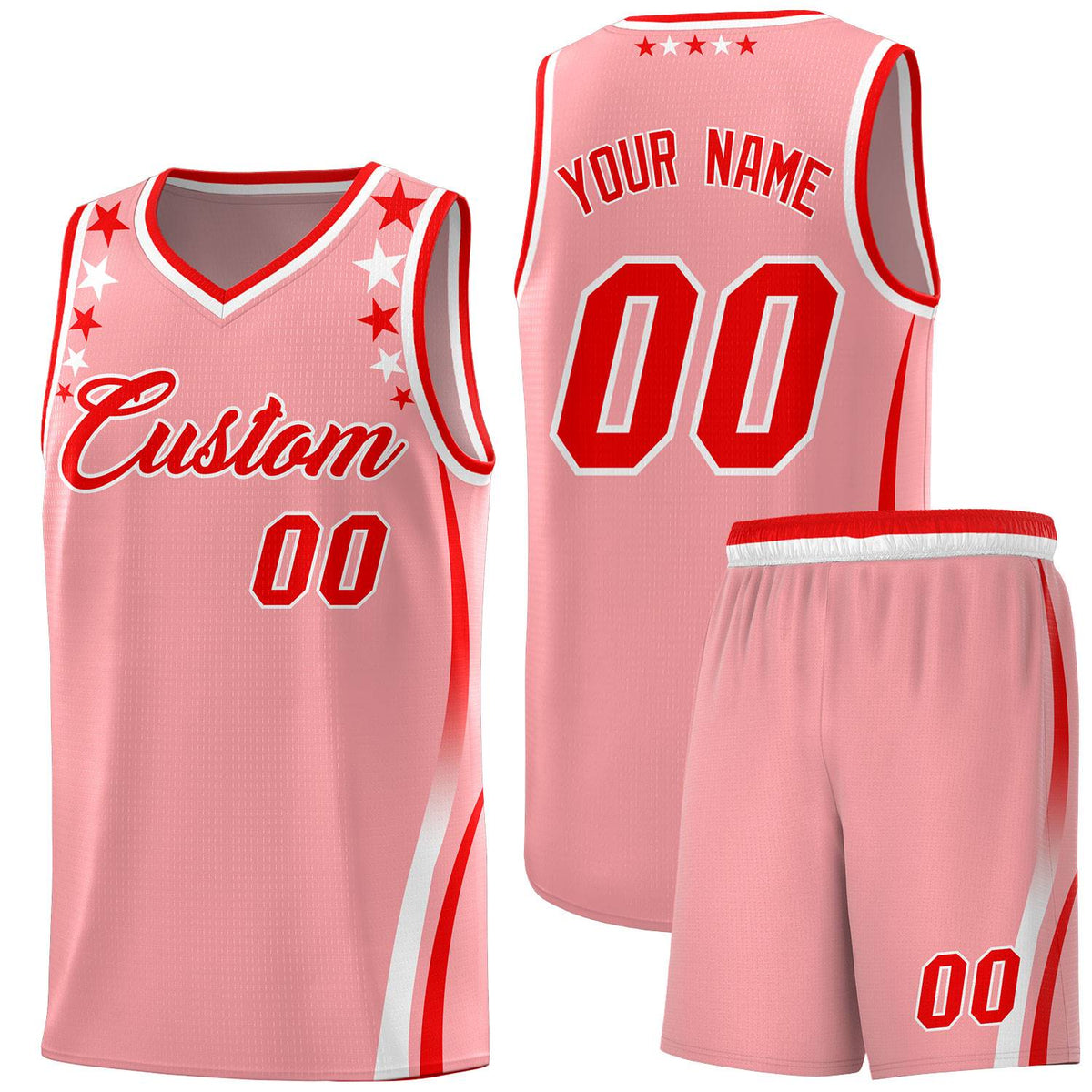 Custom Pink Shoulders Star Pattern Side Color Block Sports Uniform Basketball Jersey|KXKSHOP