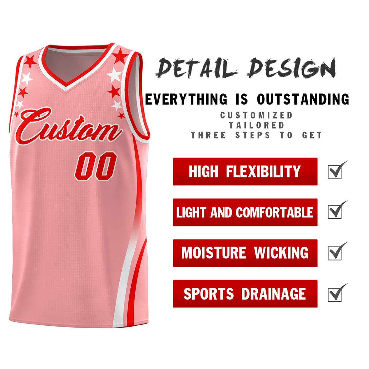 Custom Pink Shoulders Star Pattern Side Color Block Sports Uniform Basketball Jersey|KXKSHOP