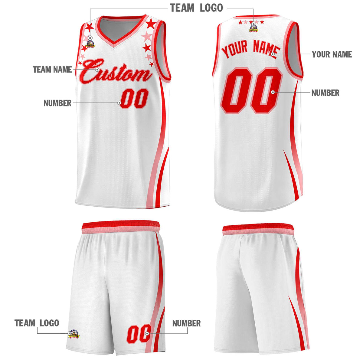 Custom White Shoulders Star Pattern Side Color Block Sports Uniform Basketball Jersey|KXKSHOP