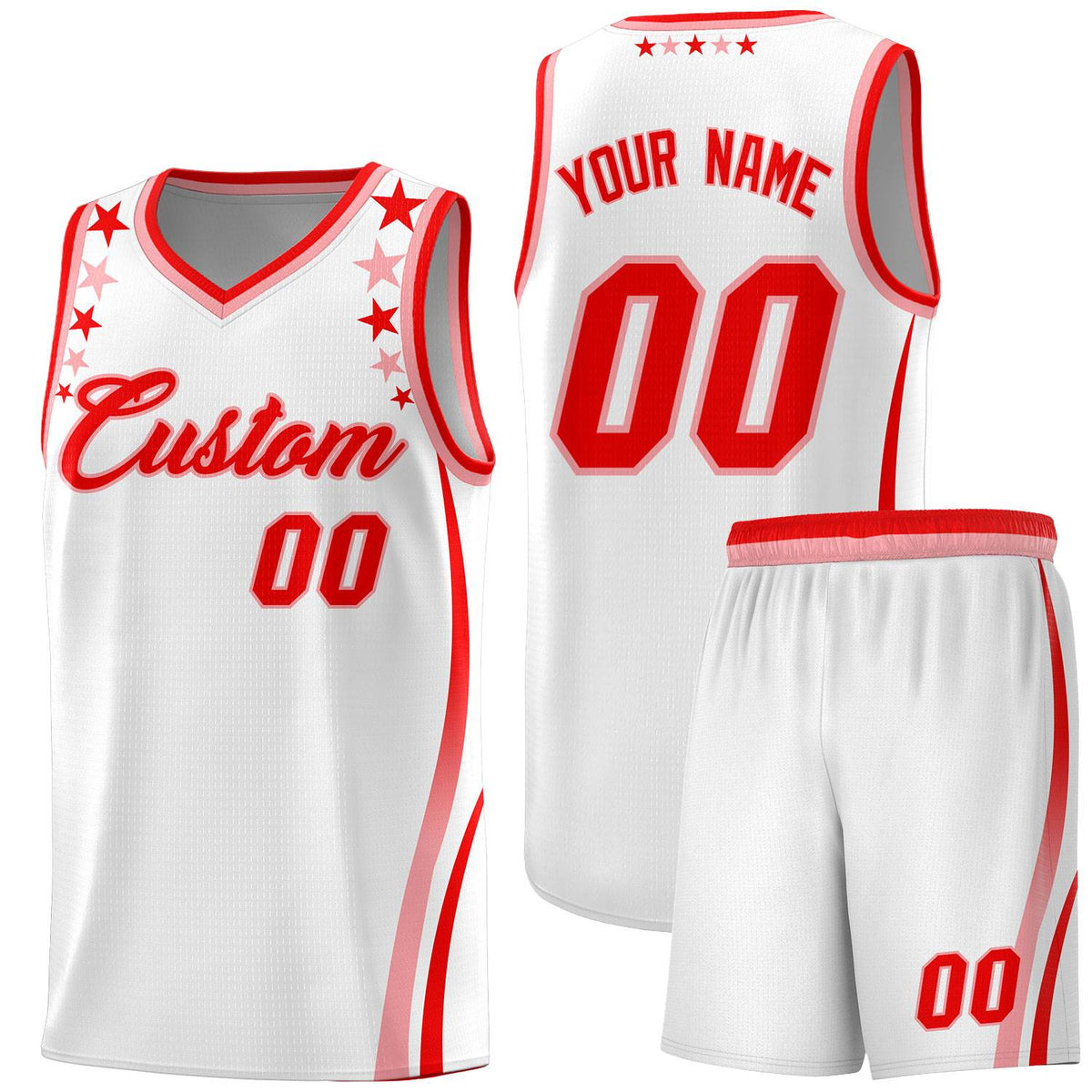 Custom White Shoulders Star Pattern Side Color Block Sports Uniform Basketball Jersey|KXKSHOP