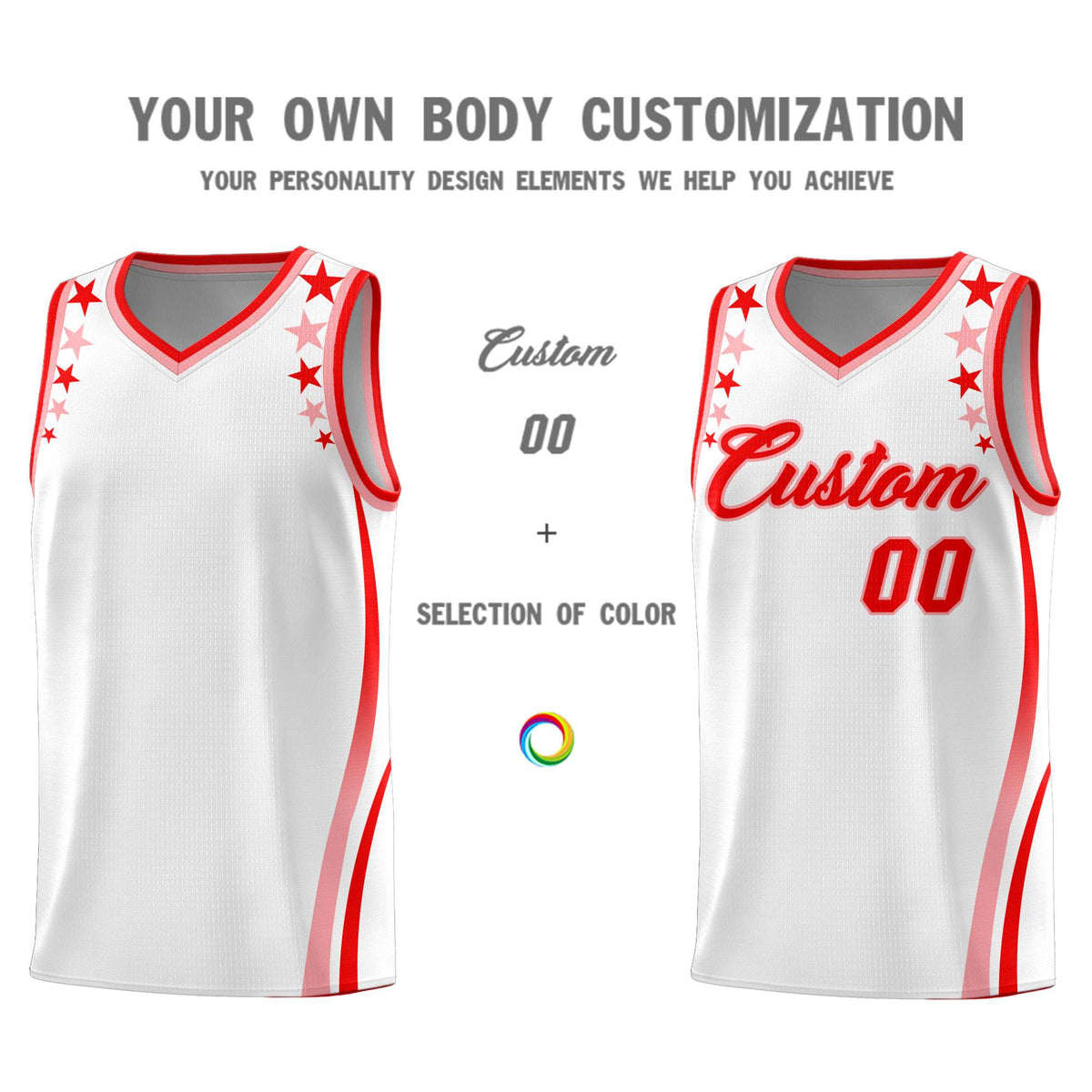 Custom White Shoulders Star Pattern Side Color Block Sports Uniform Basketball Jersey|KXKSHOP