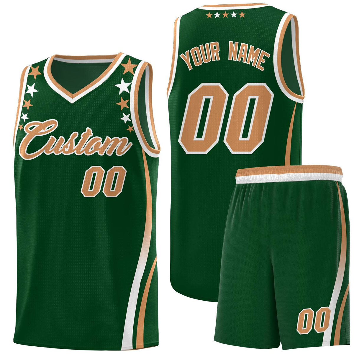 Custom Green Shoulders Star Pattern Side Color Block Sports Uniform Basketball Jersey|KXKSHOP