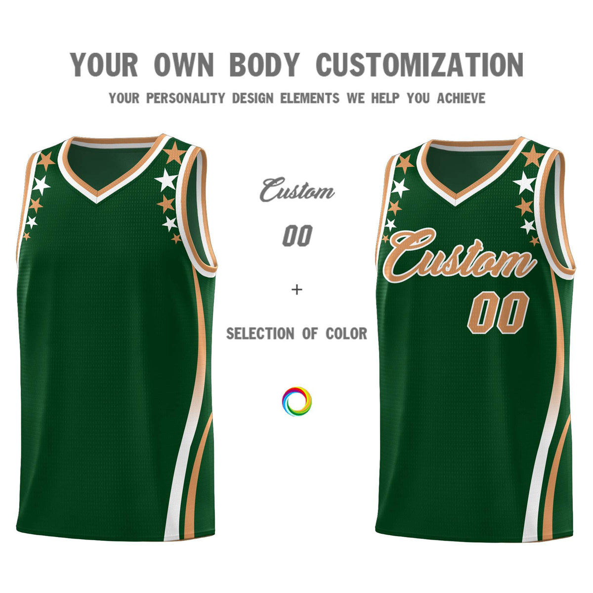 Custom Green Shoulders Star Pattern Side Color Block Sports Uniform Basketball Jersey|KXKSHOP