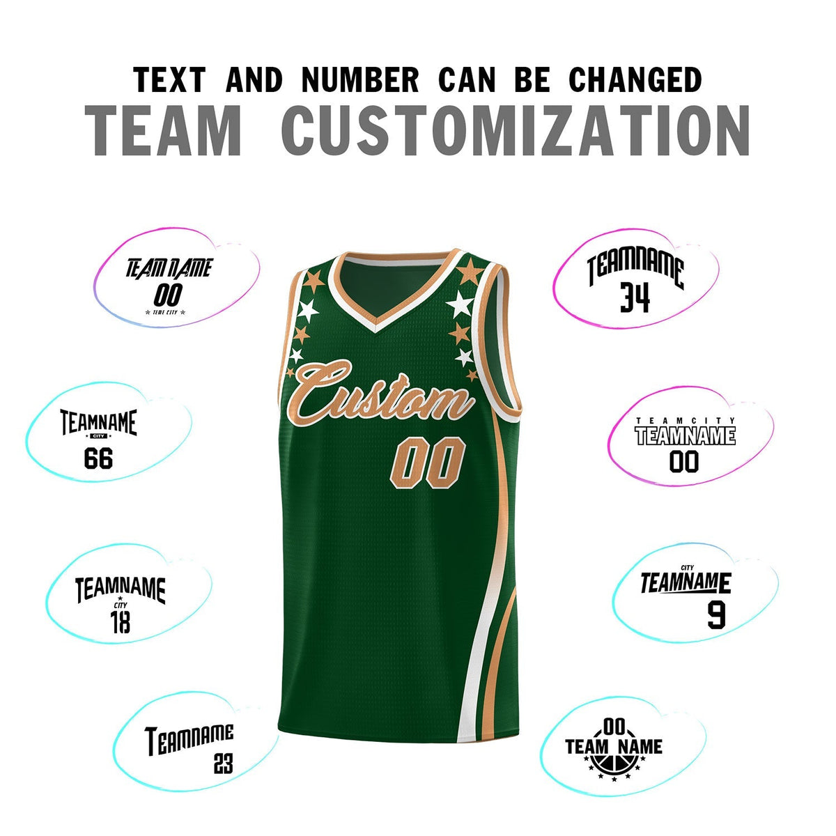 Custom Green Shoulders Star Pattern Side Color Block Sports Uniform Basketball Jersey|KXKSHOP