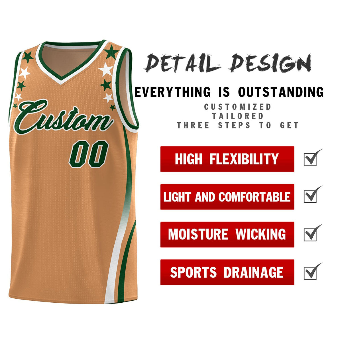 Custom Light Brown Shoulders Star Pattern Side Color Block Sports Uniform Basketball Jersey|KXKSHOP
