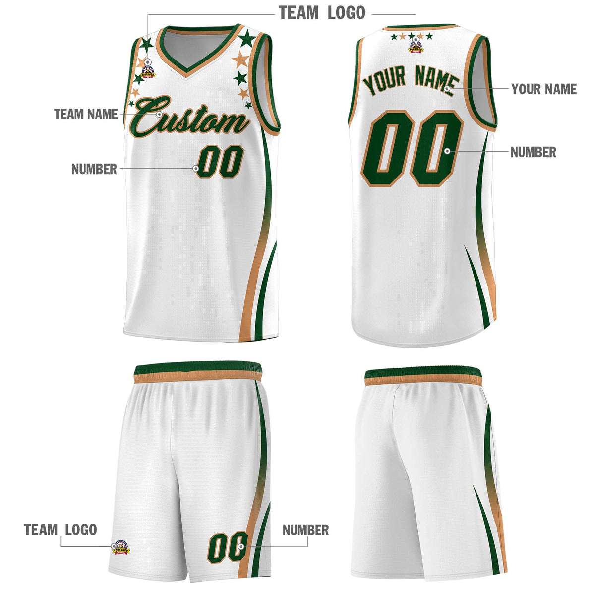 Custom White Shoulders Star Pattern Side Color Block Sports Uniform Basketball Jersey|KXKSHOP