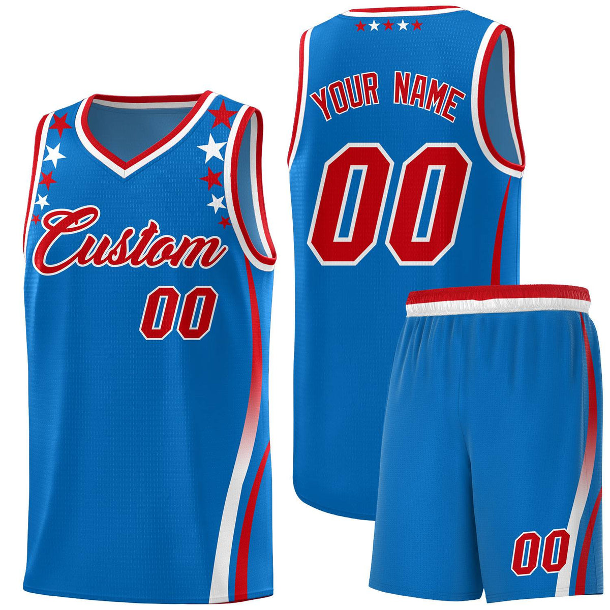 Custom Royal Shoulders Star Pattern Side Color Block Sports Uniform Basketball Jersey|KXKSHOP