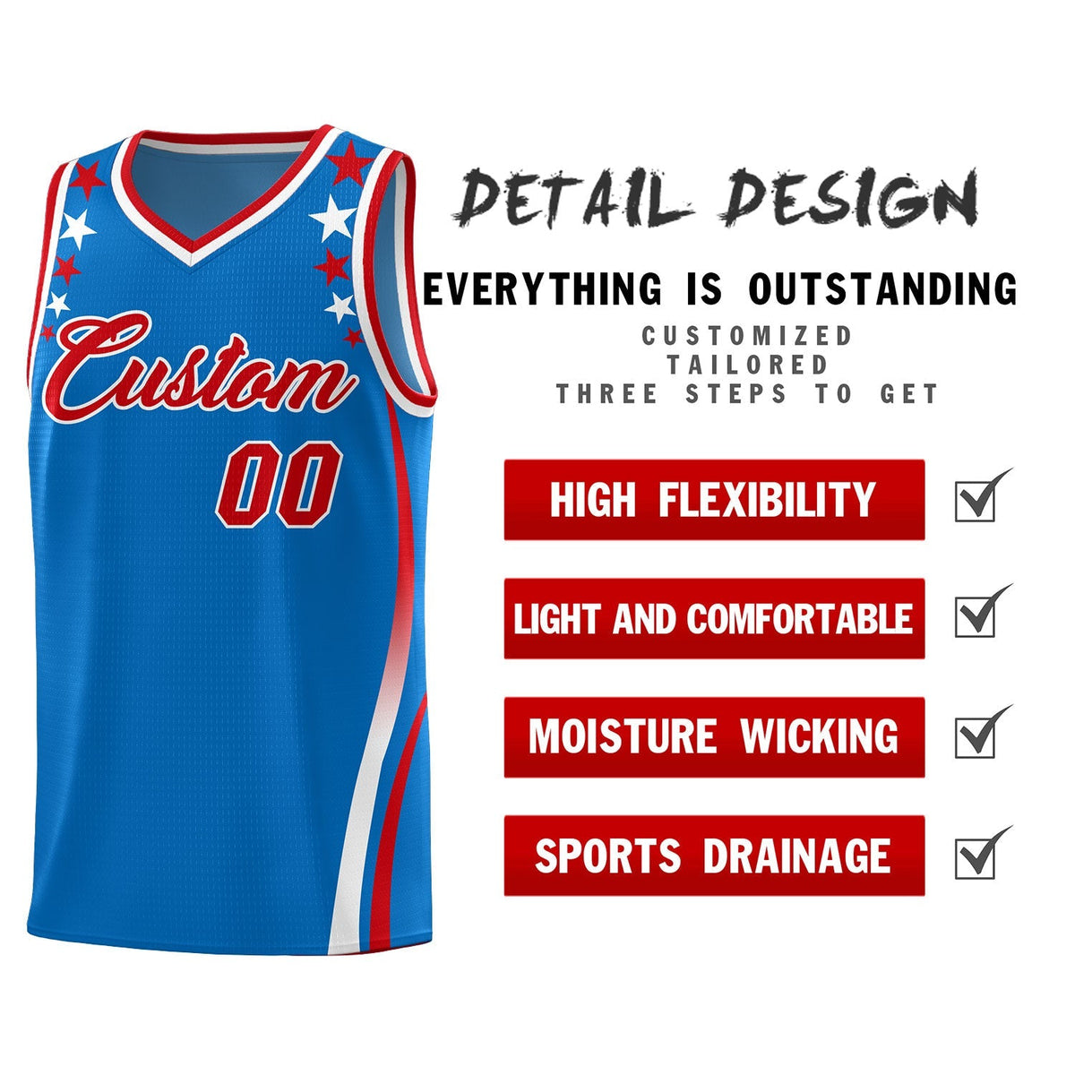 Custom Royal Shoulders Star Pattern Side Color Block Sports Uniform Basketball Jersey|KXKSHOP