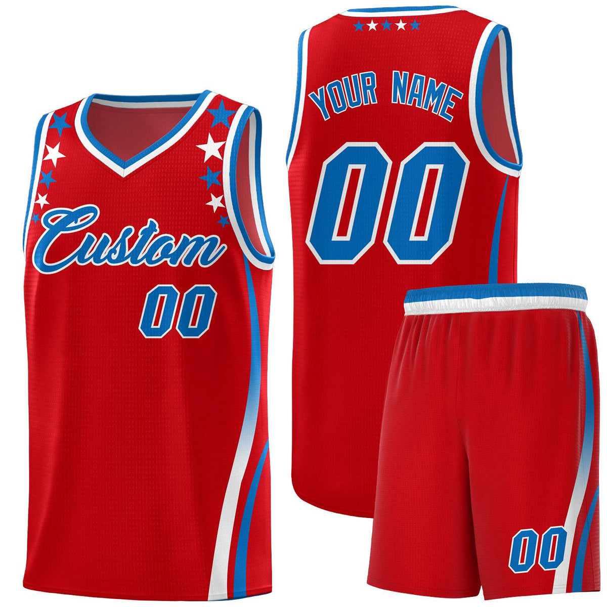 Custom Red Shoulders Star Pattern Side Color Block Sports Uniform Basketball Jersey|KXKSHOP