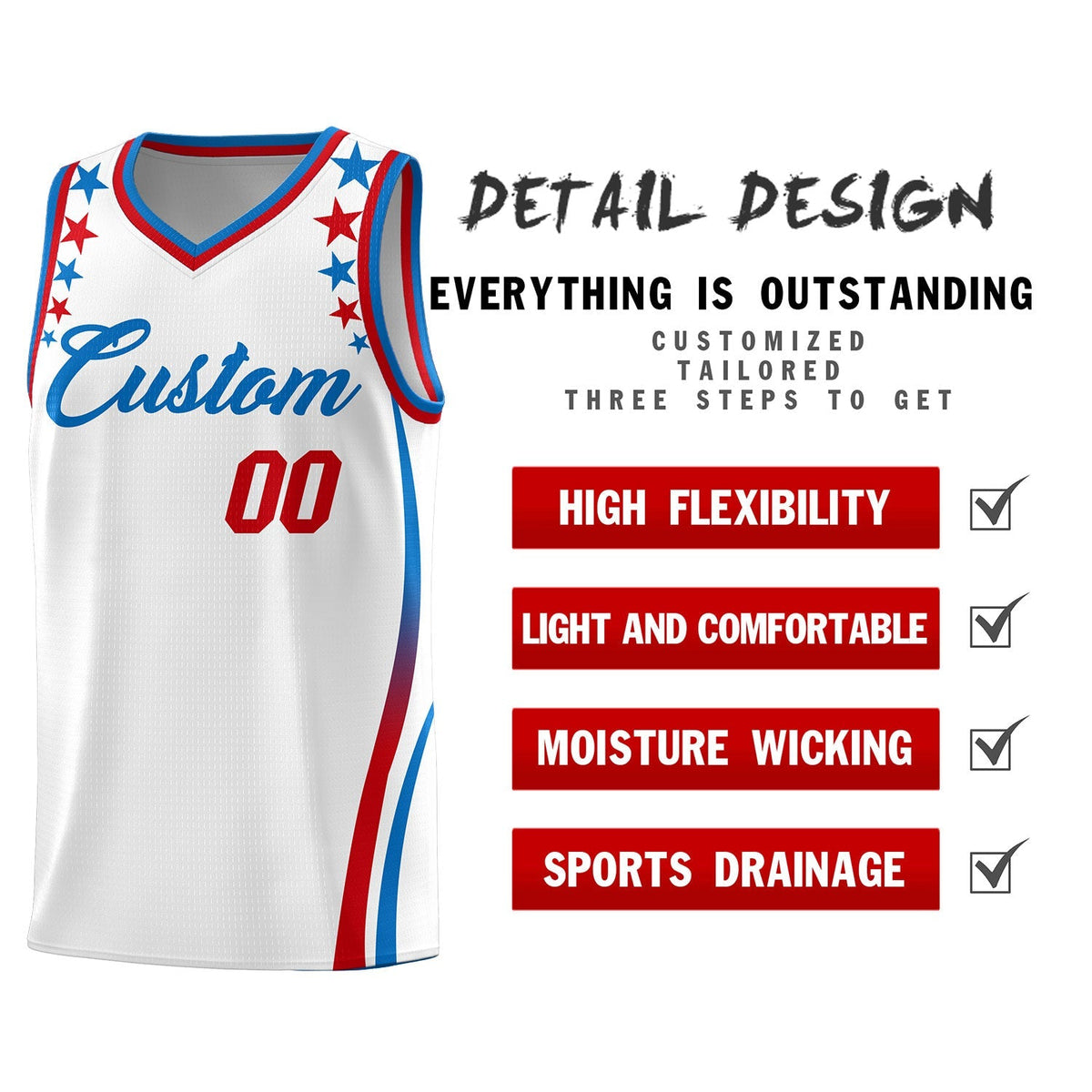 Custom White Shoulders Star Pattern Side Color Block Sports Uniform Basketball Jersey|KXKSHOP