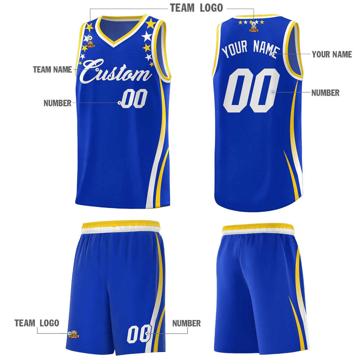 Custom Royal Shoulders Star Pattern Side Color Block Sports Uniform Basketball Jersey|KXKSHOP