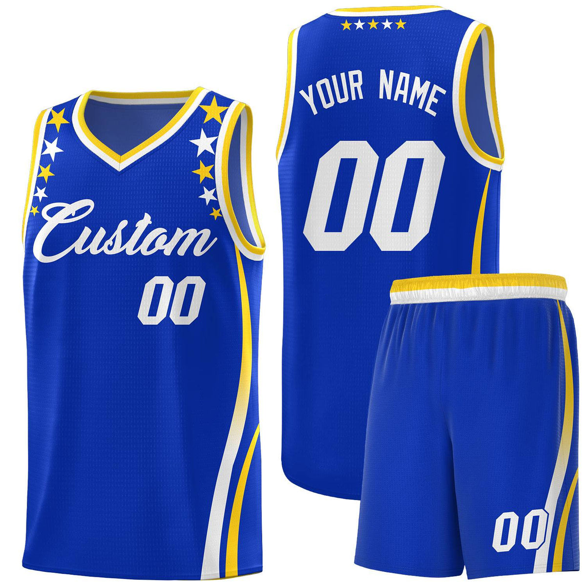 Custom Royal Shoulders Star Pattern Side Color Block Sports Uniform Basketball Jersey|KXKSHOP