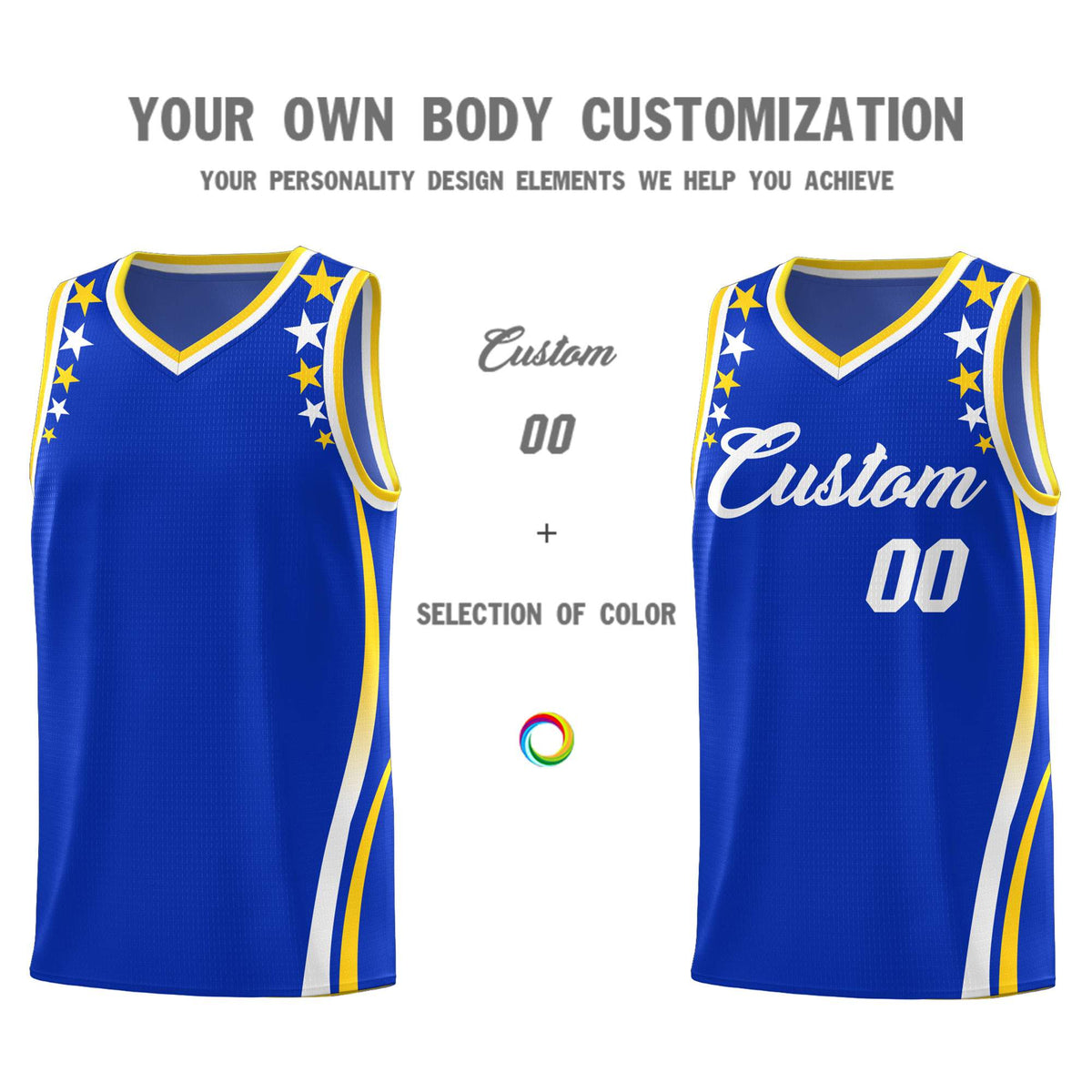 Custom Royal Shoulders Star Pattern Side Color Block Sports Uniform Basketball Jersey|KXKSHOP
