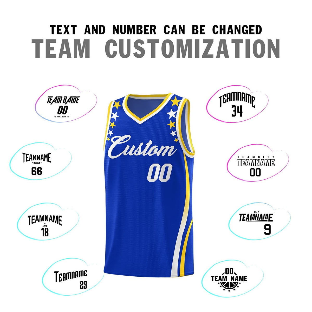 Custom Royal Shoulders Star Pattern Side Color Block Sports Uniform Basketball Jersey|KXKSHOP