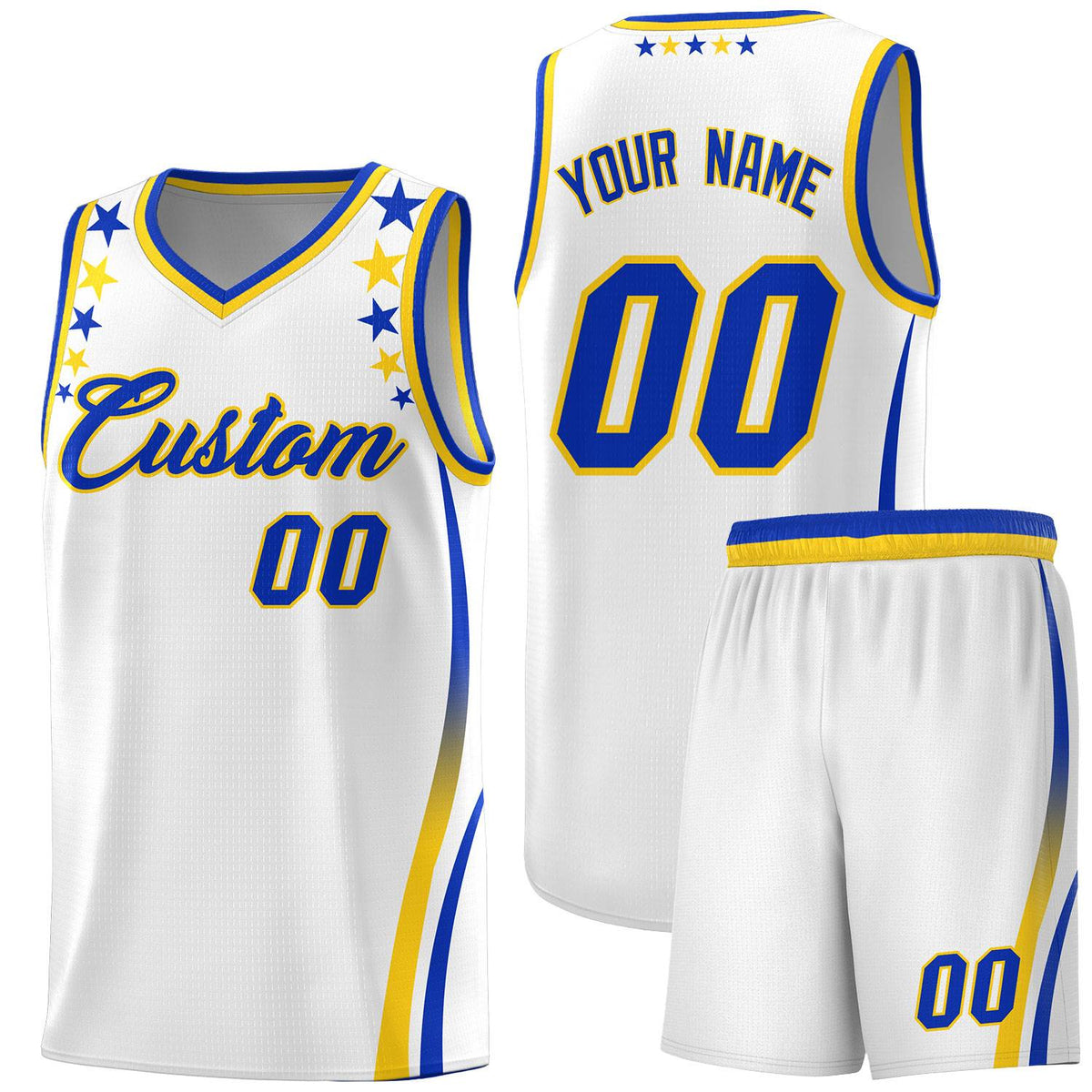 Custom White Shoulders Star Pattern Side Color Block Sports Uniform Basketball Jersey|KXKSHOP