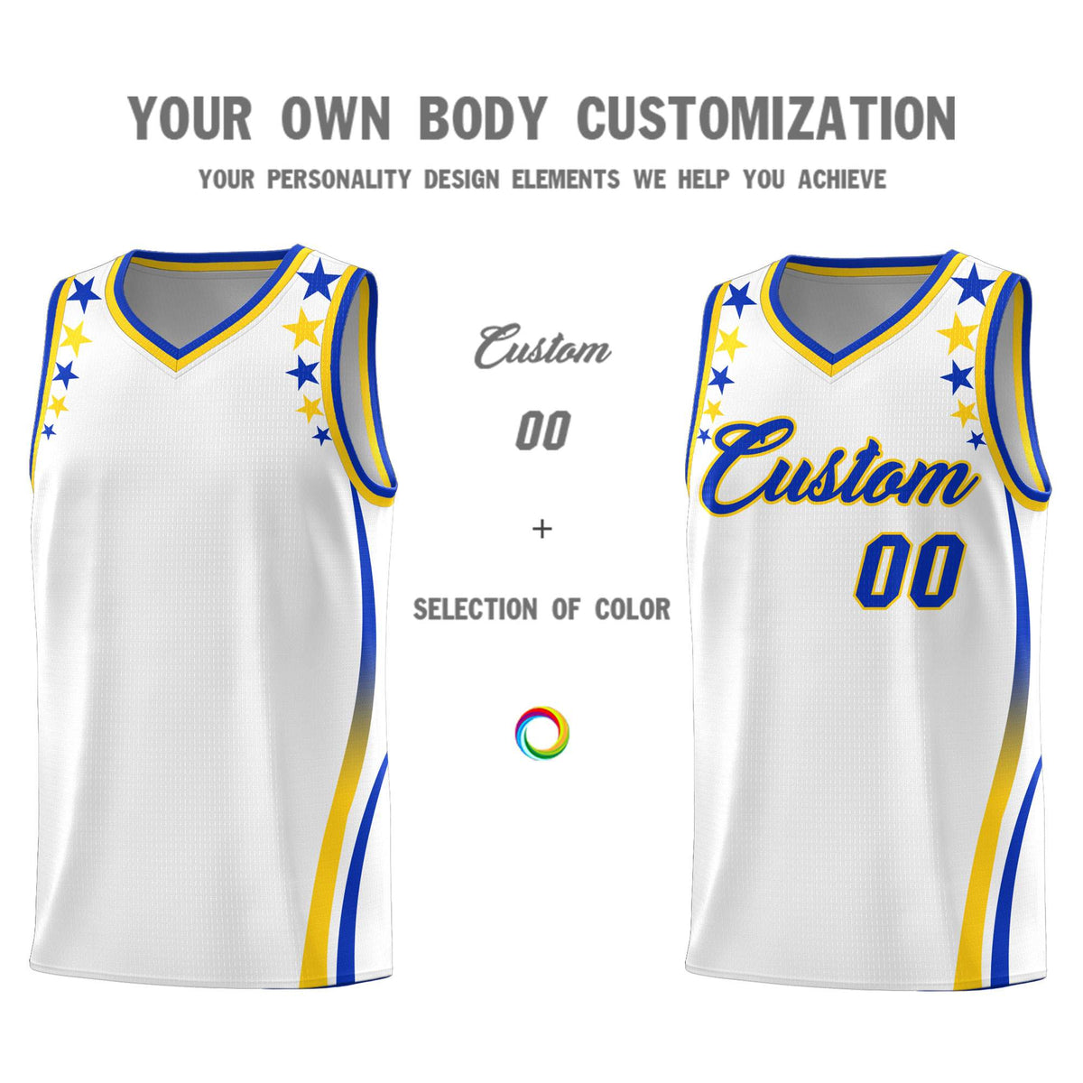 Custom White Shoulders Star Pattern Side Color Block Sports Uniform Basketball Jersey|KXKSHOP