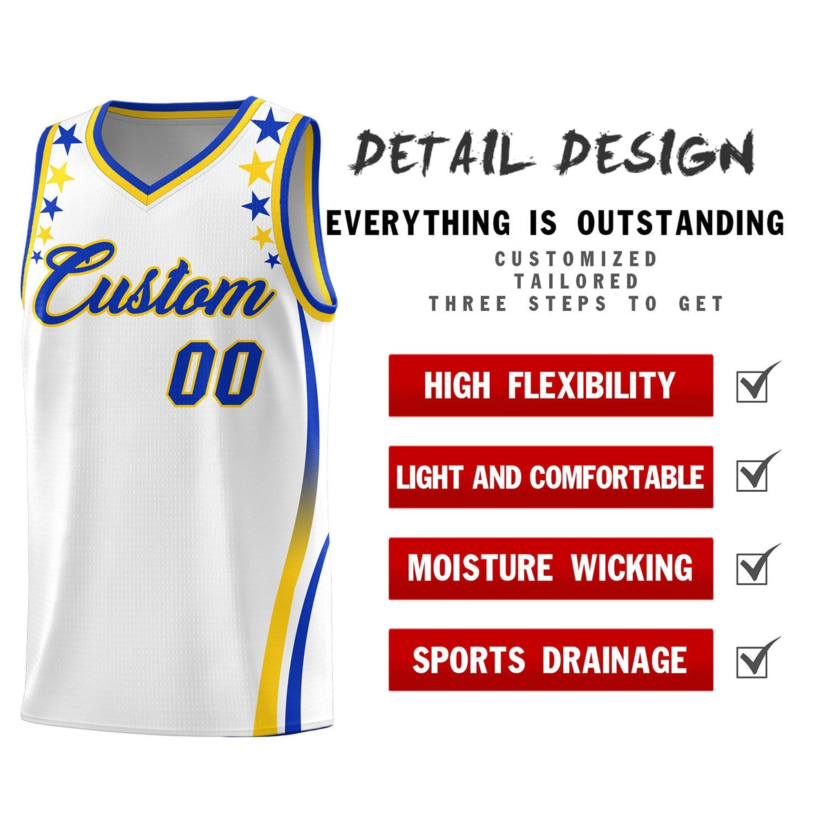 Custom White Shoulders Star Pattern Side Color Block Sports Uniform Basketball Jersey|KXKSHOP