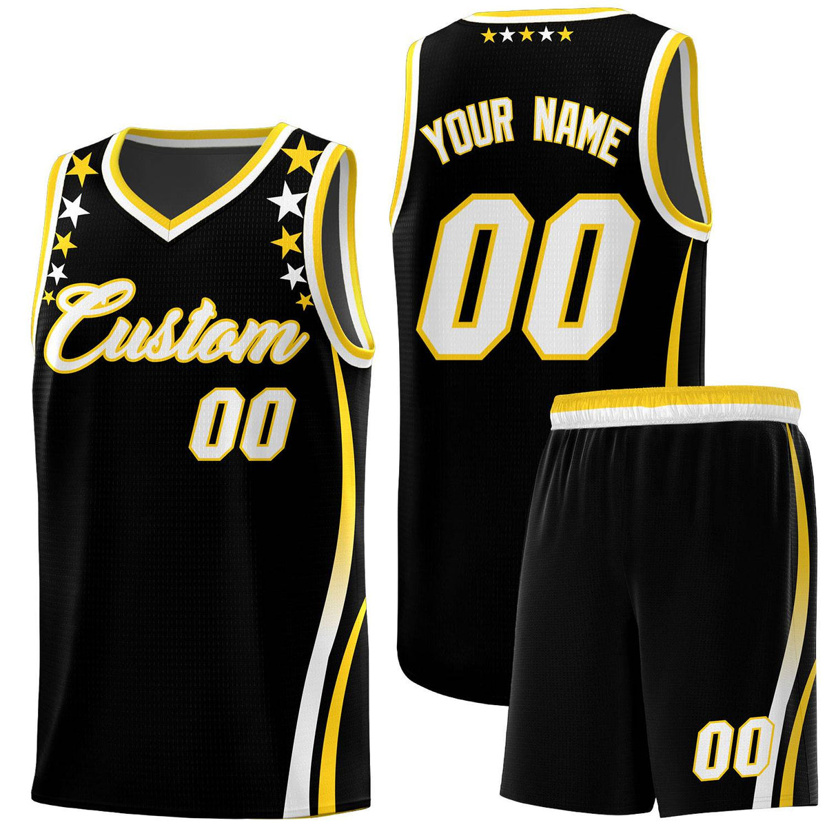 Custom Black Shoulders Star Pattern Side Color Block Sports Uniform Basketball Jersey|KXKSHOP