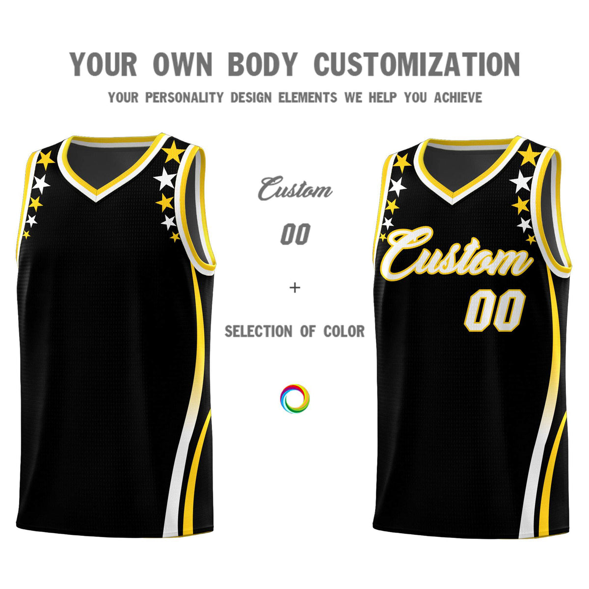 Custom Black Shoulders Star Pattern Side Color Block Sports Uniform Basketball Jersey|KXKSHOP